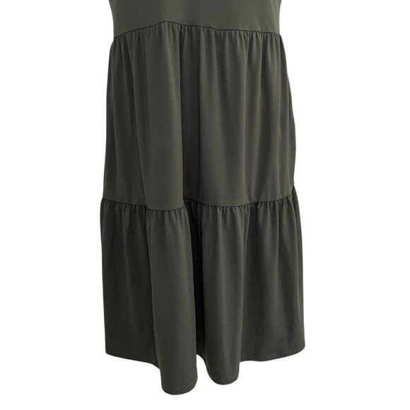 Market & Spruce Olive Green Tiered Babydoll Dress M V Neck Trendy Flowy Casual - Picture 8 of 9
